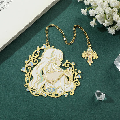 Genshin Impact Metal Bookmarks – Elegant Hollow-Out Chain Pendant, Collectible Souvenir Gift