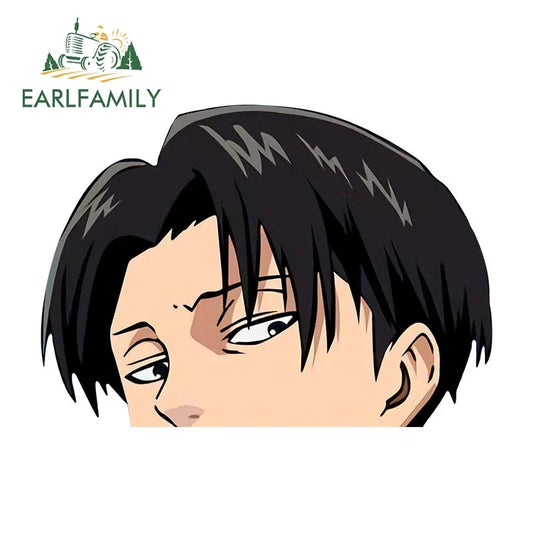 EARLFAMILY 13cm x 9.3cm Levi Ackerman Peeker Car Sticker Anime Levi Maid Decal Vinyl JDM Rear Windshield Sticker