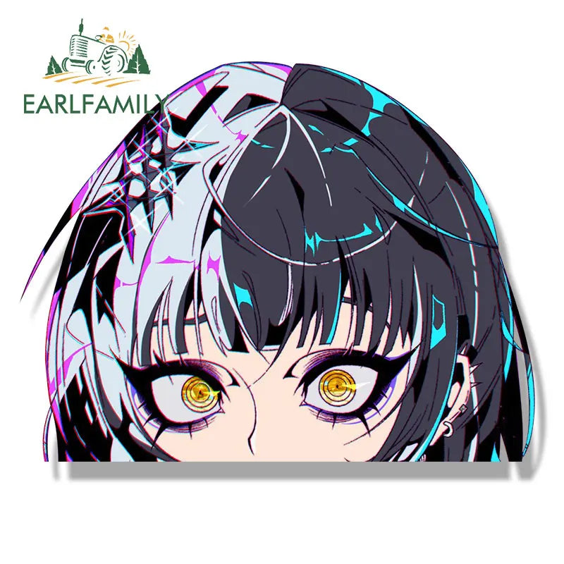 EARLFAMILY Gothic Punk Shiori Vtuber Car Sticker Hololive Sketch Waifu Fanart Decal JDM Cartoon Peek Girl Streetwear Stickers