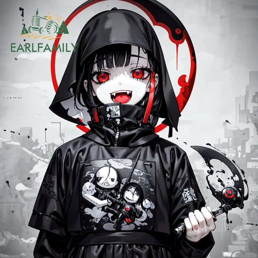EARLFAMILY Gothic Gloomy Girl Fanart Car Sticker Original Art Death Scythe Waterproof 3D Decal JDM Car Racing Graffiti Stickers