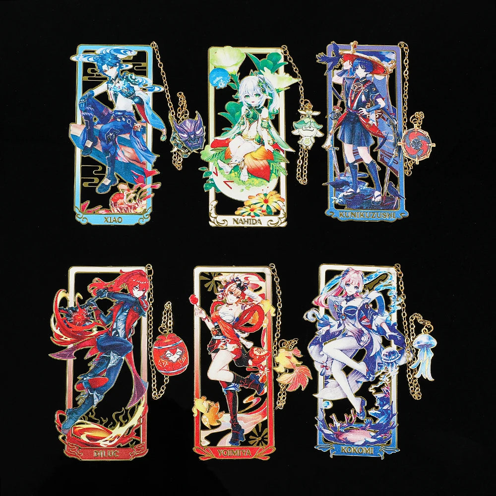 26 Styles Delicate Genshin Impacts Figure Creative Metal Bookmarks for Books Lover Gifts Game Fans Collection for Friends