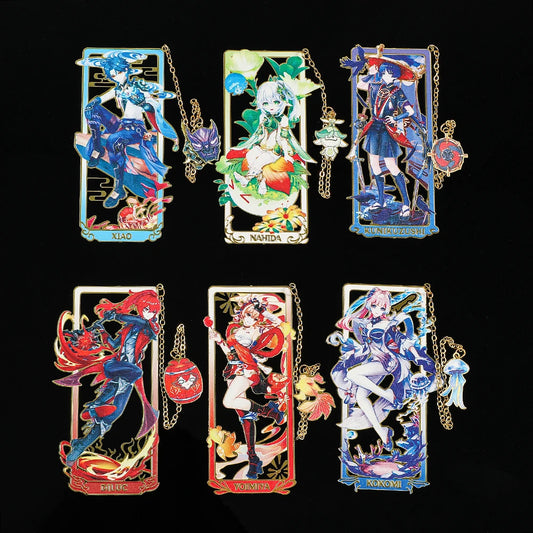 26 Styles Delicate Genshin Impacts Figure Creative Metal Bookmarks for Books Lover Gifts Game Fans Collection for Friends
