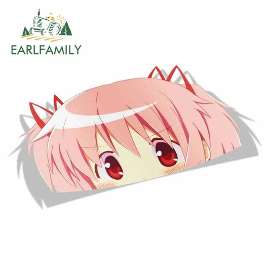 EARLFAMILY 13cm x 7.6cm Peek Girl Anime Big Head Vinyl Cartoon Peeker Car Sticker JDM Window Trunk Decal Car Accessories
