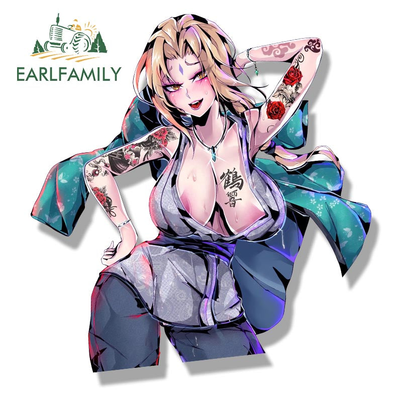 EARLFAMILY Ahegao Tsunade Hokage Fanart Car Sticker Heart Eye Waifu Peeker Sketch Decal JDM Gothic Tattoo Girl Graffiti Stickers