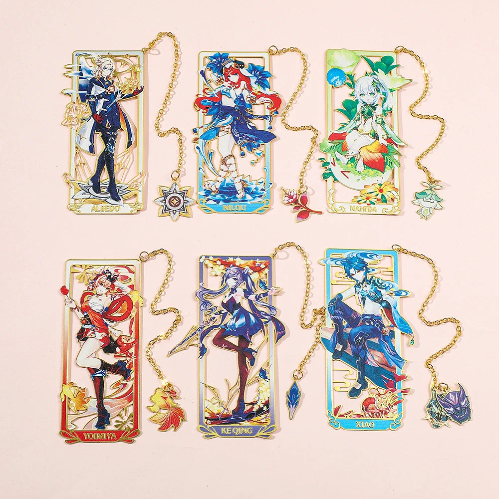 26 Styles Delicate Genshin Impacts Figure Creative Metal Bookmarks for Books Lover Gifts Game Fans Collection for Friends