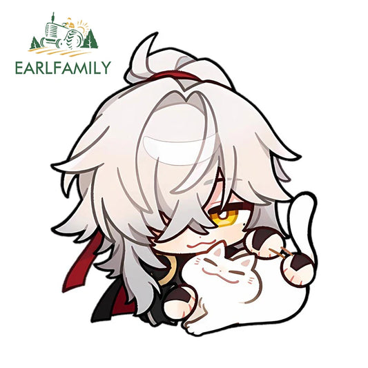 EARLFAMILY Chibi Jing Yuan Sleepy Cat Car Sticker Anime Honkai Star Rail Big Head Peek Decal JDM Motorcycle Car Racing Graffiti