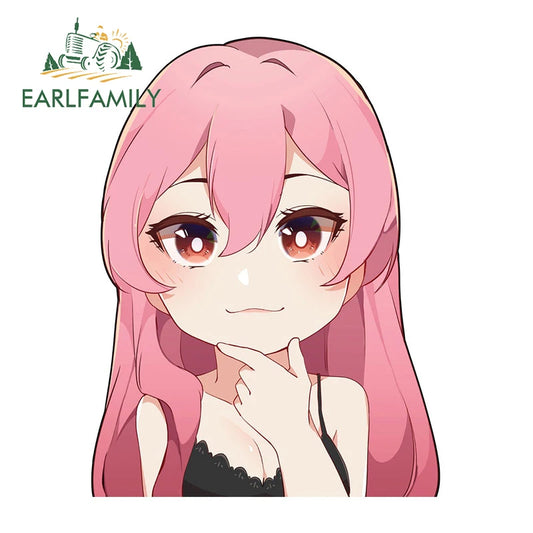 EARLFAMILY 13cm x 10cm Chibi Big Head Girl Car Sticker JDM Original Art Cartoon Decal Vinyl Peek Girl Graffiti Stickers Car Warp