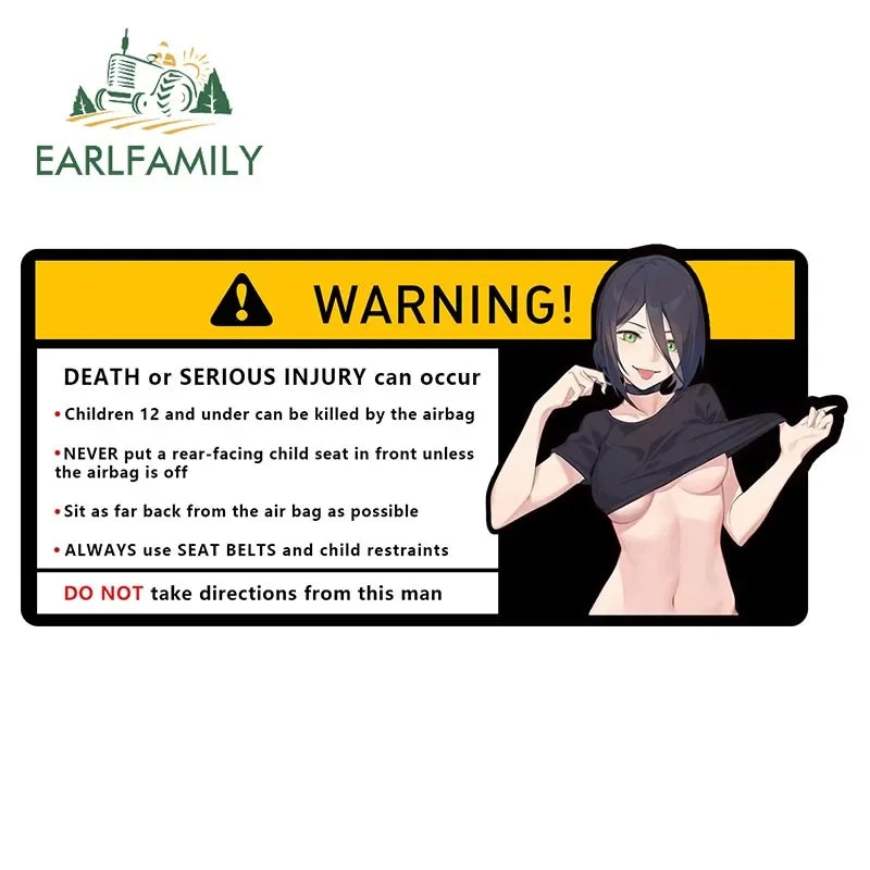EARLFAMILY Makima Power Car Sticker Warning Decal Cartoon Denji Anime Pochita Vinyl JDM Window Trunk Bumper Sticker
