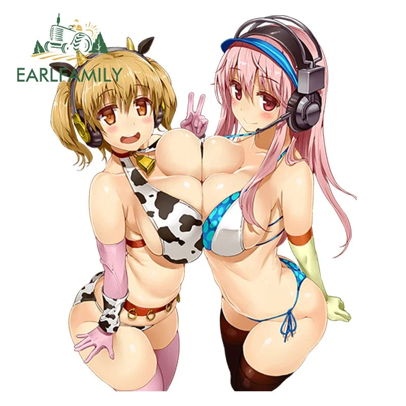 EARLFAMILY Car Sticker for Super Sonico Warning Slap Stickers Anime Vinyl JDM Rear Windshield Bumper Decal Car Accessories
