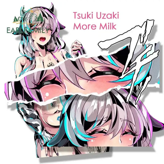 EARLFAMILY Cartoon Gyaru Tsuki Uzaki Fanart Car Sticker Sketch Waifu Decal JDM Graffiti SUGOI DEKAI Stickers Car Accessories