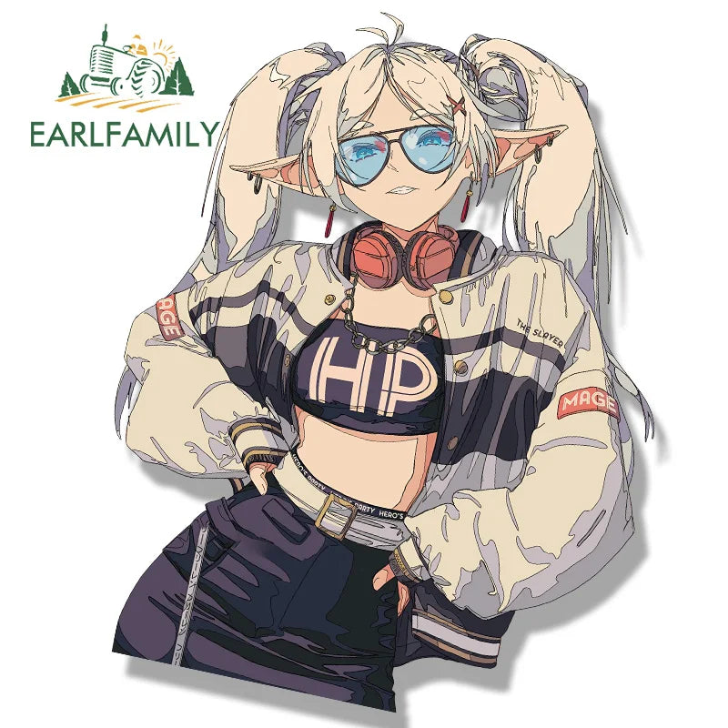 EARLFAMILY Streetwear Frieren Car Sticker Hot Anime Sketch Waifu Decal JDM Cartoon Peek Girl Graffiti Stickers Chibi Car Styling