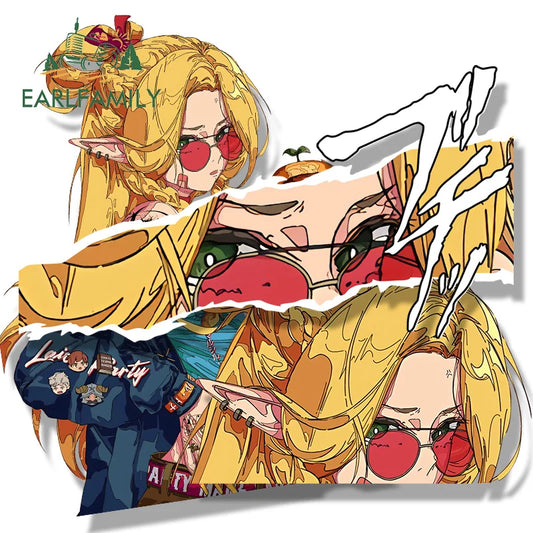 EARLFAMILY Magician Marcille Fanart Car Sticker Anime Delicious in Dungeon Chibi Big Head Decal JDM Peek Girl Graffiti Stickers