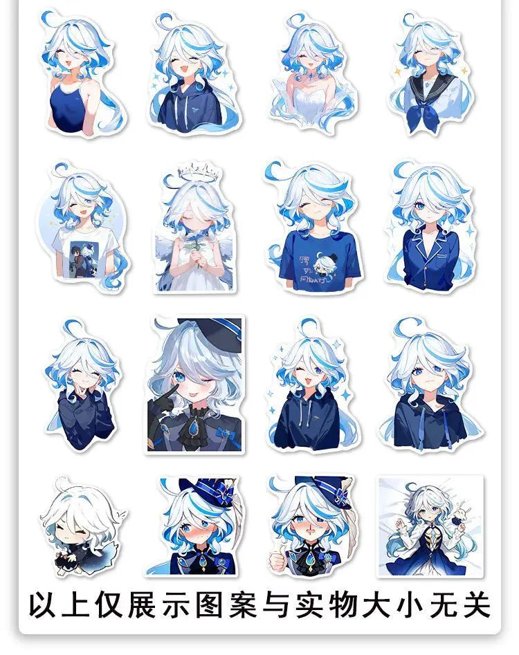 52pcs mihoyo Genshin Impact Furina Waterproof sticker trunk materials desktop Hand account materials decorate Children diy Toy