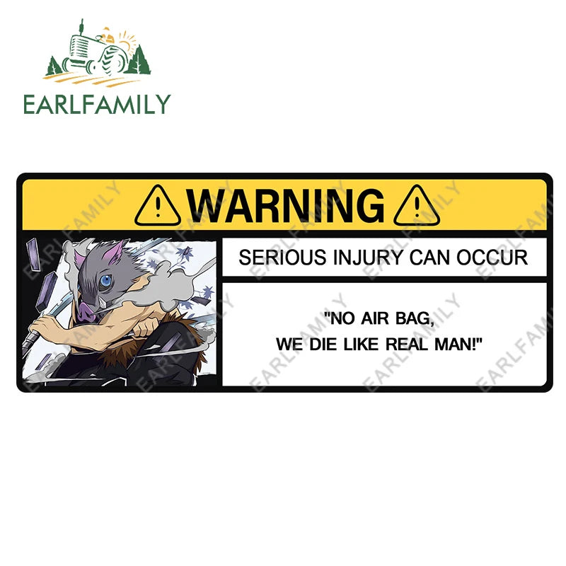 EARLFAMILY 15cm x 5.7cm Cartoon Inosuke Car Sticker for We Die Like Real Men! Warning Decal Anime Car Accessories JDM Stickers