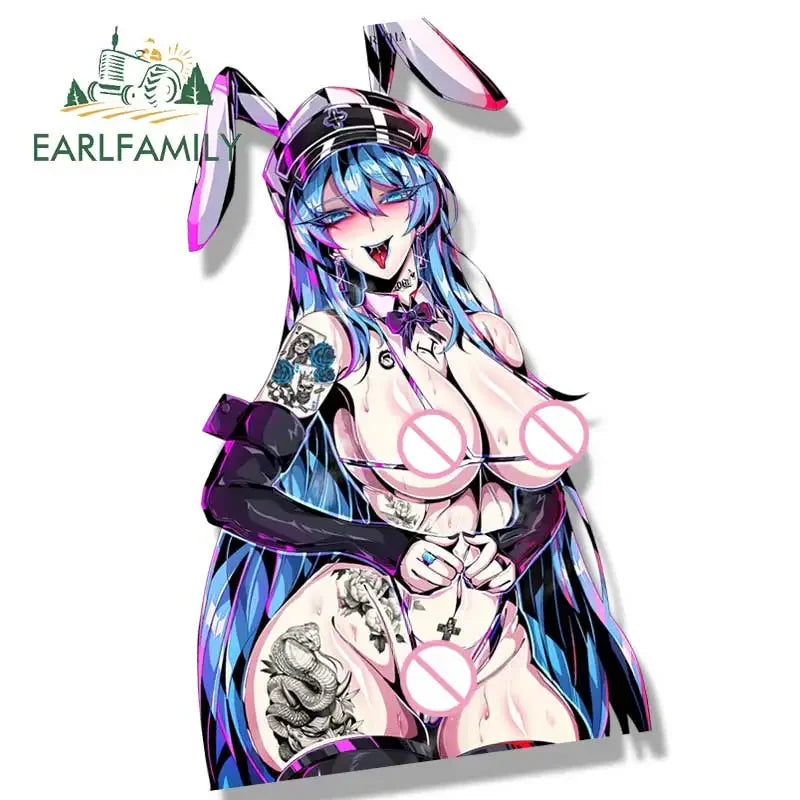 EARLFAMILY Bunny Esdeath Fanart Car Sticker Anime Sketch Waifu Decal JDM Cartoon Peek Girl Graffiti NSFW Stickers Car Wrap