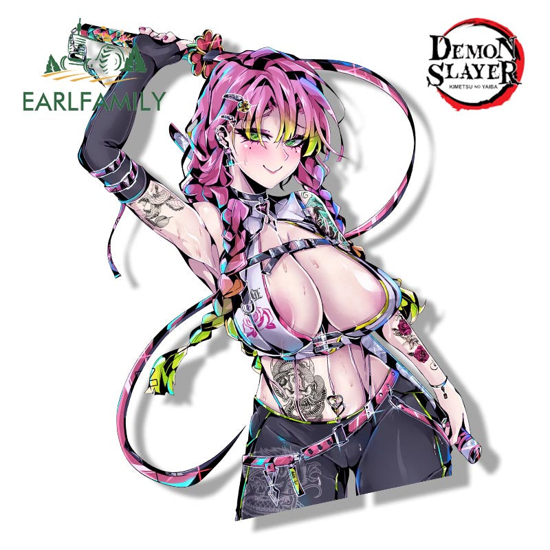 EARLFAMILY Gothic Kanroji Mitsuri Fanart Car Sticker Anime Waifu Peeker Decal JDM Ahegao Girl Graffiti Stickers