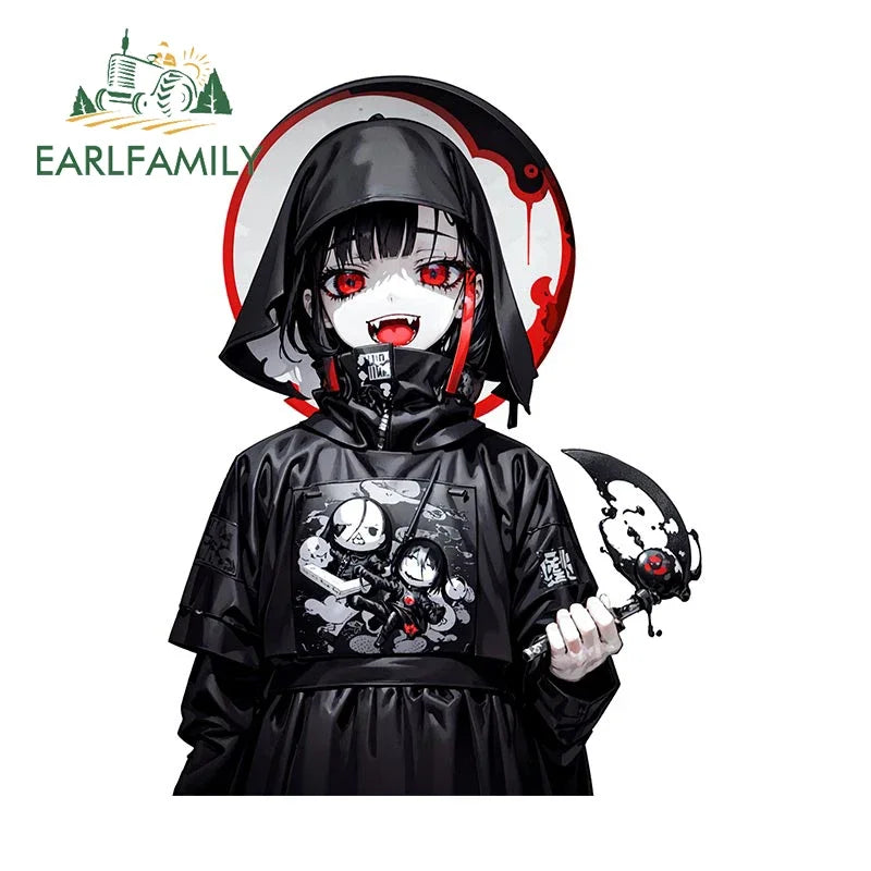 EARLFAMILY Gothic Gloomy Girl Fanart Car Sticker Original Art Death Scythe Waterproof 3D Decal JDM Car Racing Graffiti Stickers