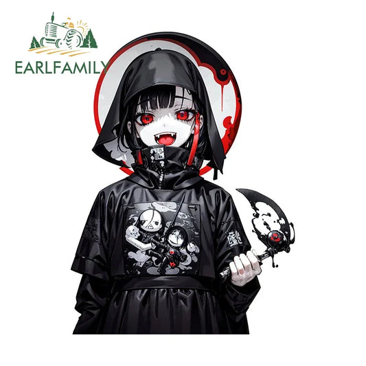 EARLFAMILY Gothic Gloomy Girl Fanart Car Sticker Original Art Death Scythe Waterproof 3D Decal JDM Car Racing Graffiti Stickers