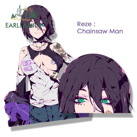 EARLFAMILY Gyaru Reze Fanart Car Sticker Anime Sketch Waifu Decal JDM Cartoon Peek Girl Bomb Demon Graffiti Sticker