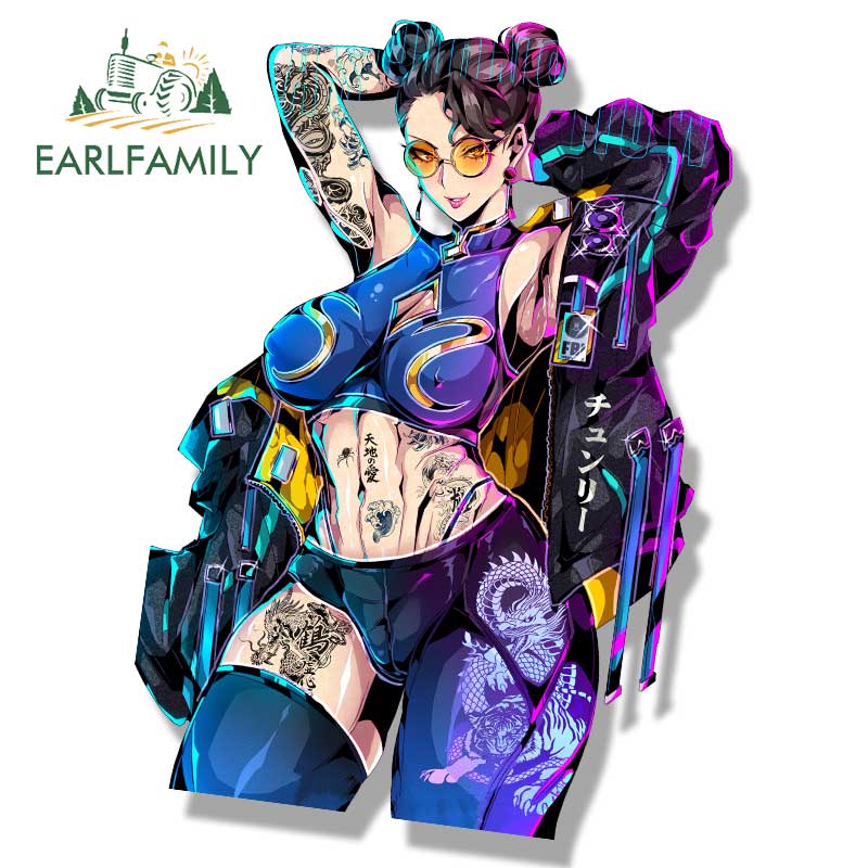 EARLFAMILY Street Punk Chun-Li Fanart Car Sticker Arcade Game Sketch Waifu Decal JDM Cartoon Peek Girl Graffiti NSFW Stickers