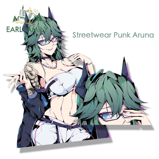 EARLFAMILY Streetwear Tattoos Aruna Car Sticker Anime Sketch Waifu Decal Window Decor JDM Cartoon Peeker Girl Fanart Stickers