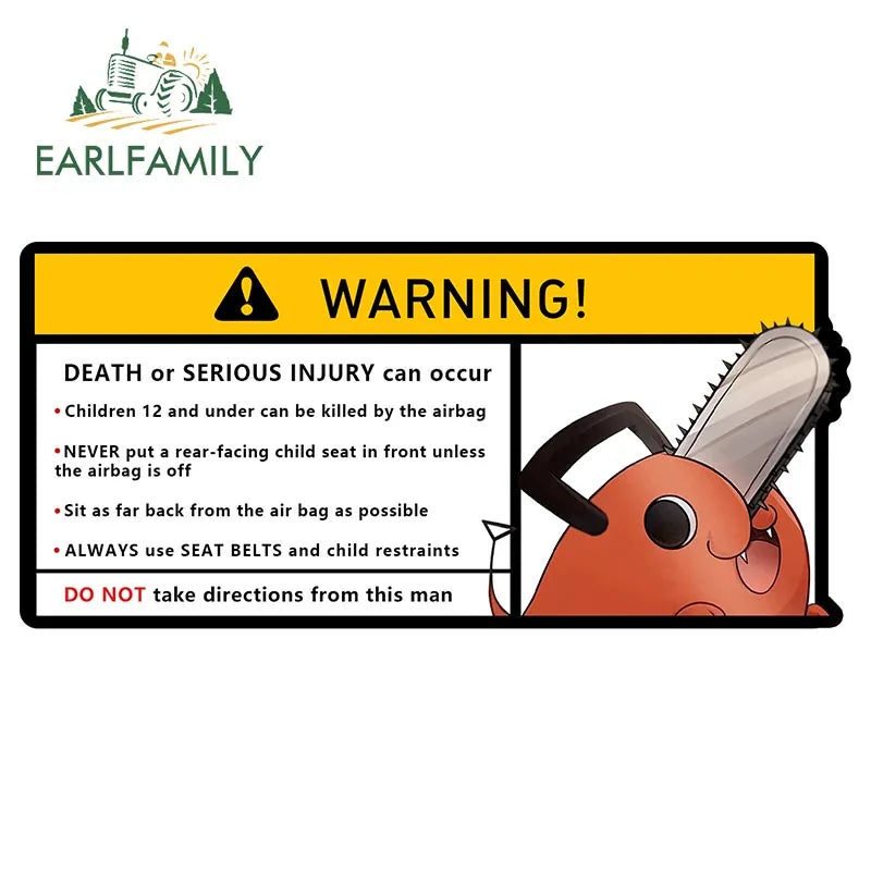 EARLFAMILY Makima Power Car Sticker Warning Decal Cartoon Denji Anime Pochita Vinyl JDM Window Trunk Bumper Sticker