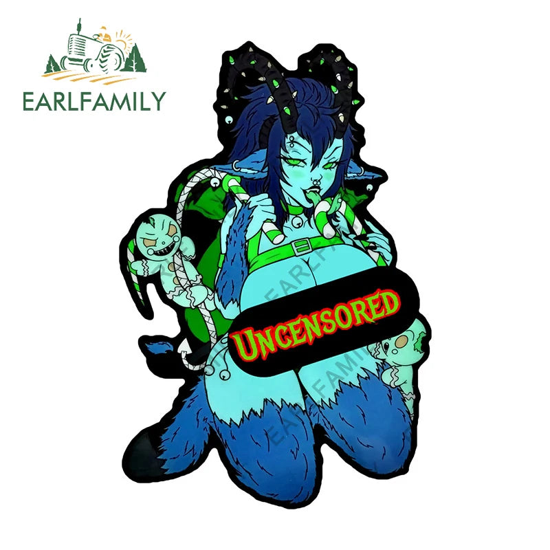 EARLFAMILY 13cm x 9cm Kinky Krampus Car Sticker Window Car Bumper Decal JDM Cartoon Devil Girl Car Styling NSFW Decoration