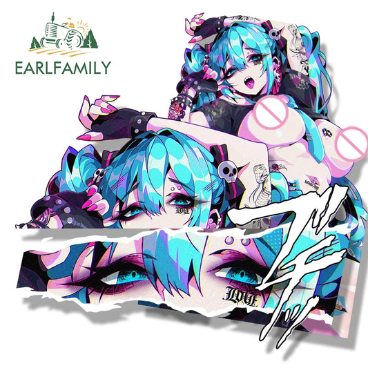 EARLFAMILY Punk Miku Fanart Car Sticker Waifu Chibi Big Head Vinyl Decal Car Styling JDM Peeker Racing Graffiti Slap Stickers