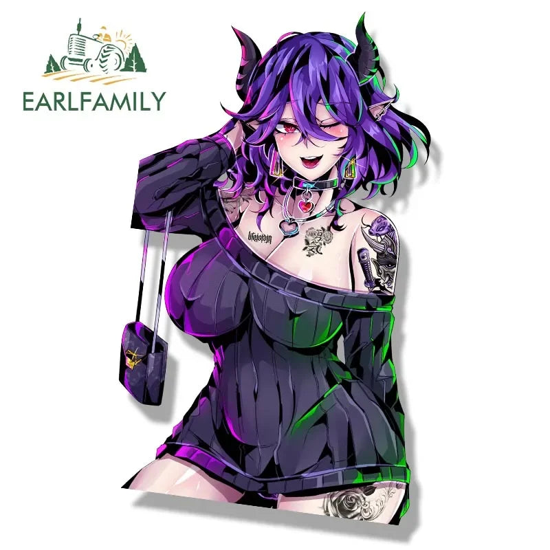 EARLFAMILY Ahegao Vermeil Fanart Car Sticker Anime Vermeil In Gold Waifu Sketch Decal Cartoon Peeker Girl Graffiti Slap Stickers