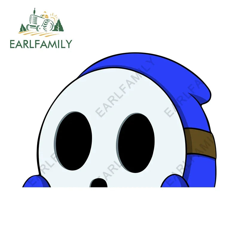 EARLFAMILY 13cm x 9cm Cartoon Shy Guy Peeker Car Sticker Chibi Big Head Decal JDM Window Car Bumper Graffiti Decoration