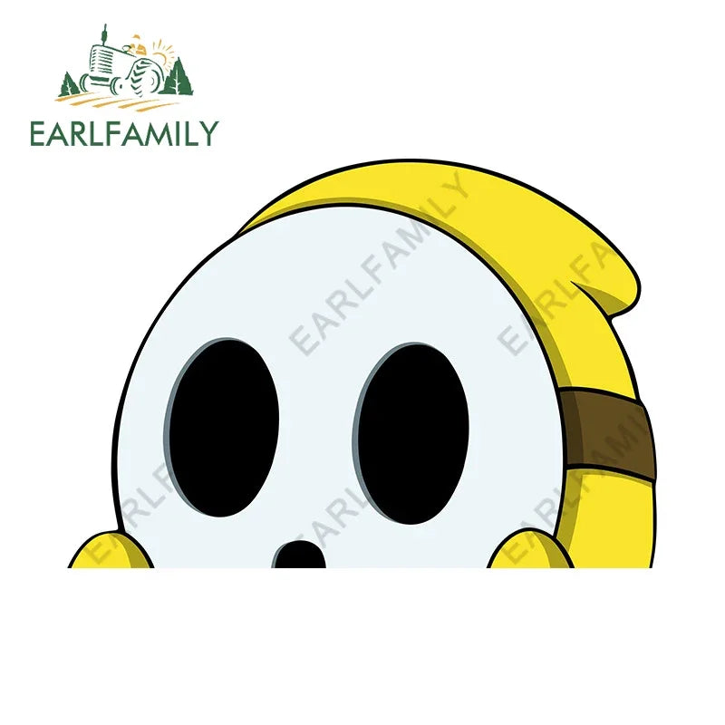 EARLFAMILY 13cm x 9cm Cartoon Shy Guy Peeker Car Sticker Chibi Big Head Decal JDM Window Car Bumper Graffiti Decoration