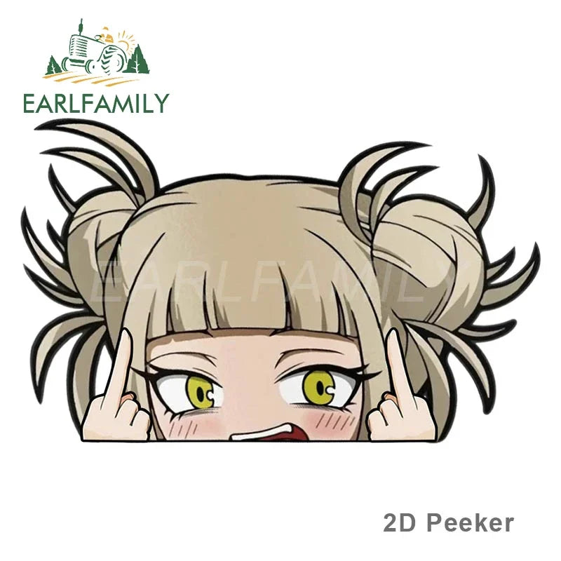 EARLFAMILY Cartoon Car Sticker for Himiko Toga Peeker Peek Anime Vinyl Stickers JDM Window Trunk Bumper Decal