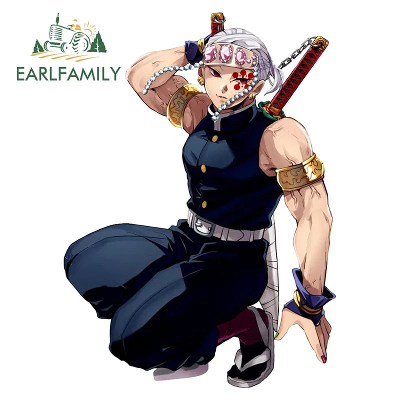 EARLFAMILY Ninja Uzui Tengen Car Sticker Anime Two Sword Style JDM Car Trunk Motorcycle Helmet Decal Vinyl Car Wrap