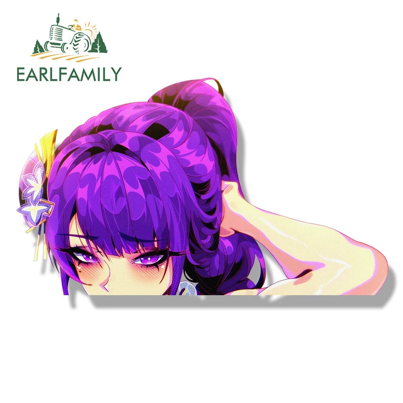 EARLFAMILY Bathrobe RaidenShogun YaeMiko Fanart Car Sticker Genshin Impact Waifu Decal Graffiti Cartoon Peek Girl NSFW Stickers