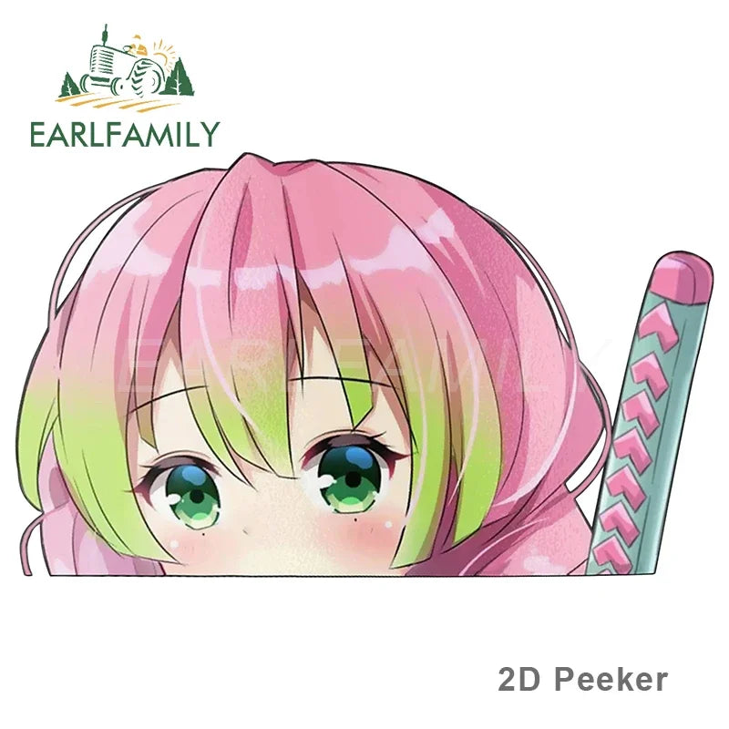 EARLFAMILY 13cm x 8.3cm for Mitsuri Kanroji Peek Anime Big Head Vinyl Cartoon Car Sticker JDM Window Trunk Decal