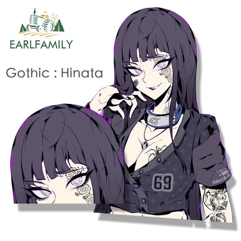EARLFAMILY Tattoo Ninja Hinata Fanart Car Sticker Anime Sketch Art Hyuuga Hinata Decal JDM Cartoon Peeker Graffiti Stickers