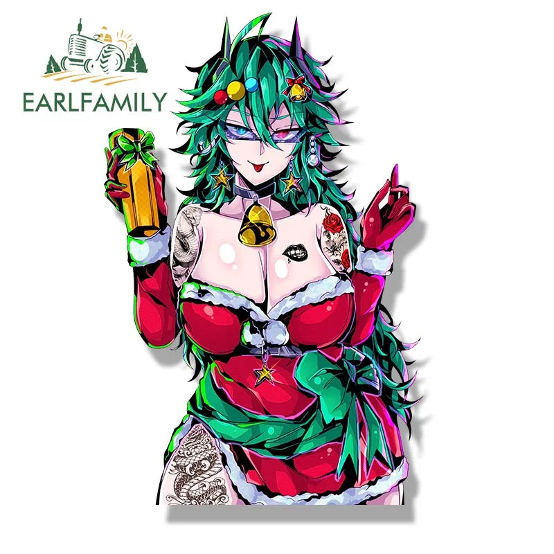 EARLFAMILY Streetwear Tattoos Aruna Car Sticker Anime Sketch Waifu Decal Window Decor JDM Cartoon Peeker Girl Fanart Stickers