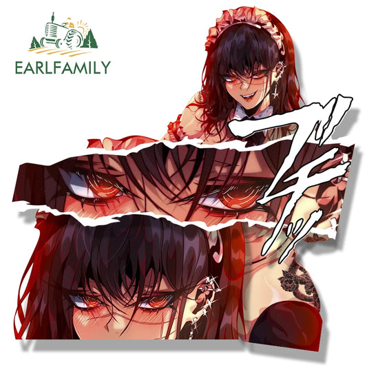 EARLFAMILY Chainsaw Yoru Fanart Car Sticker Anime Chibi Big Head Waifu Devil Decal Cartoon Peeker Racing Graffiti Slap Stickers