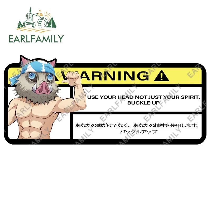EARLFAMILY 15cm x 5.7cm Cartoon Inosuke Car Sticker for We Die Like Real Men! Warning Decal Anime Car Accessories JDM Stickers