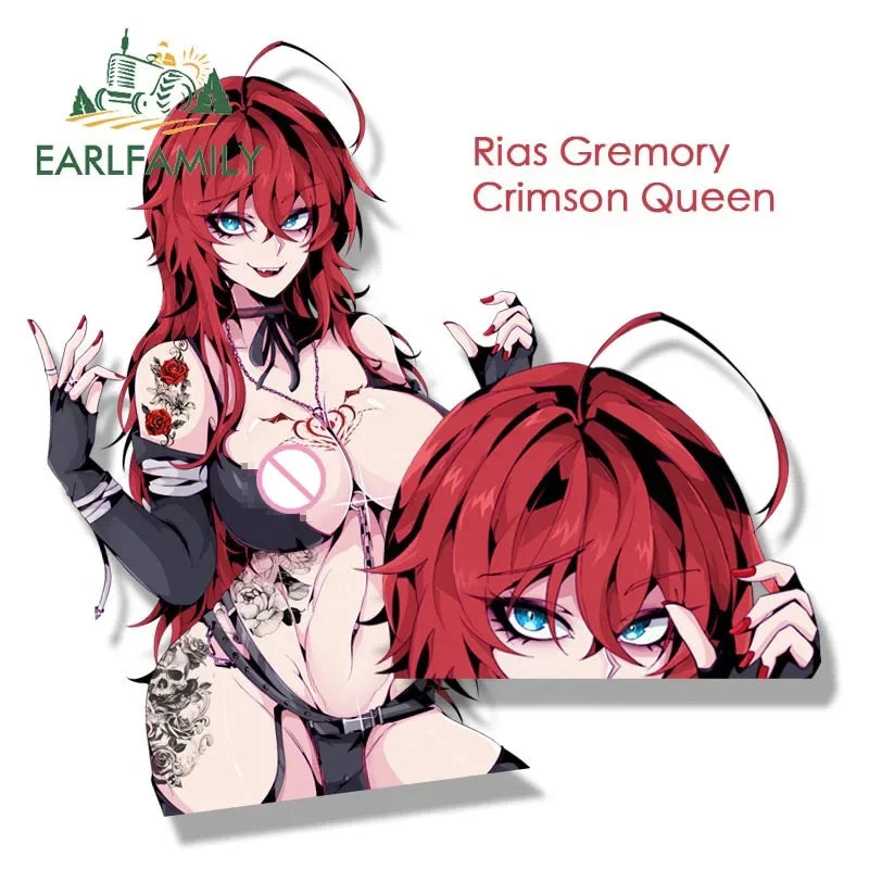 EARLFAMILY Gothic Rias Gremory Car Sticker Anime Sketch Waifu Decal JDM Cartoon Peeker Girl Fanart Stickers Car Accessories
