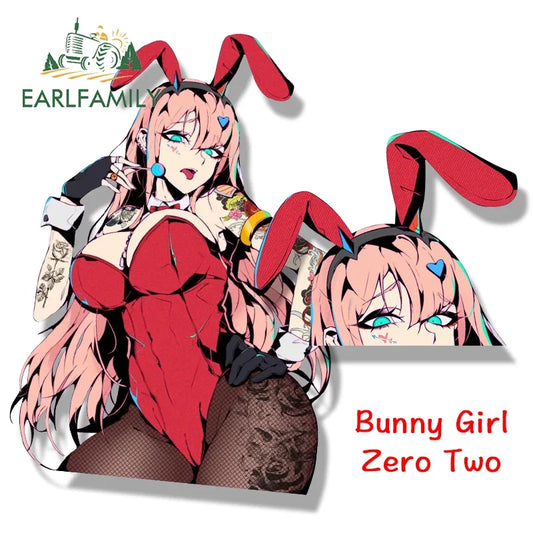 EARLFAMILY Bunny Girl Zero Two Fanart Peeker Car Sticker Anime Sketch Decal JDM Cartoon Peek Girl Graffiti Stickers Car Wrap