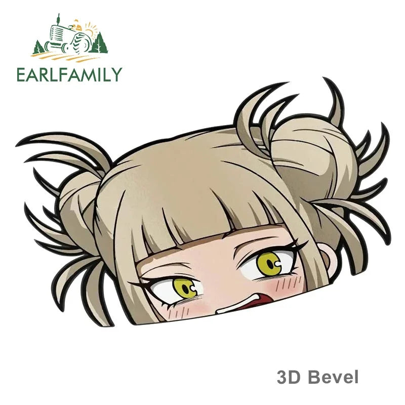 EARLFAMILY Cartoon Car Sticker for Himiko Toga Peeker Peek Anime Vinyl Stickers JDM Window Trunk Bumper Decal