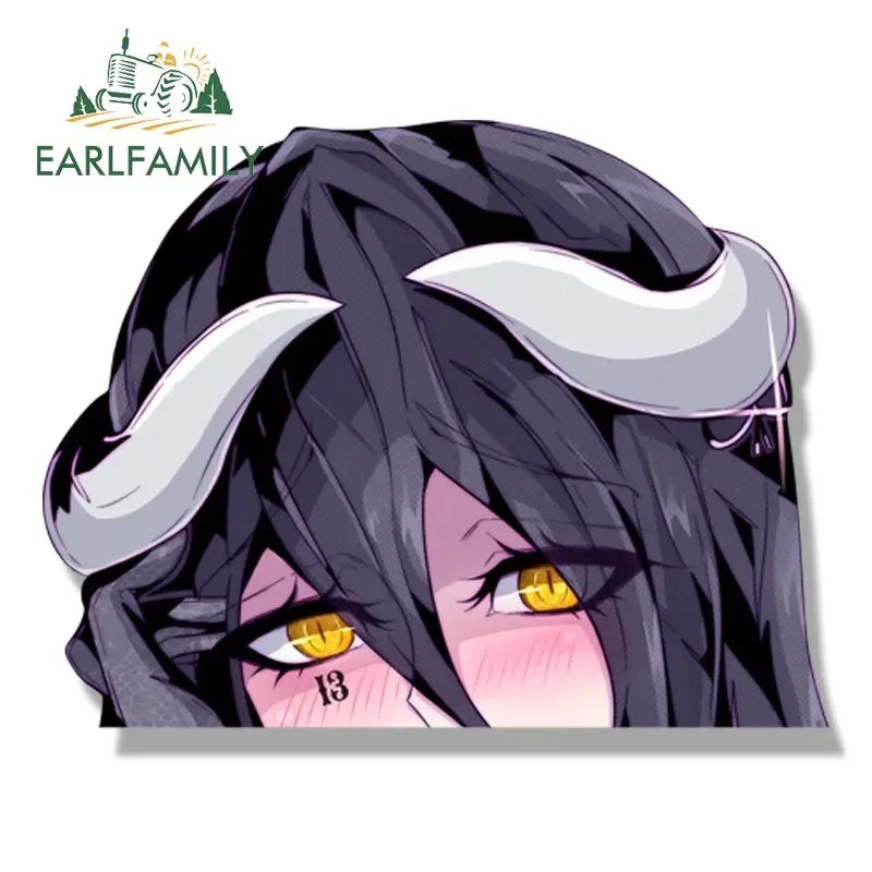 EARLFAMILY Gyaru Albedo Fanart Car Sticker Anime Sketch Waifu Decal JDM Cartoon Peek Girl Graffiti Stickers Car Wrap