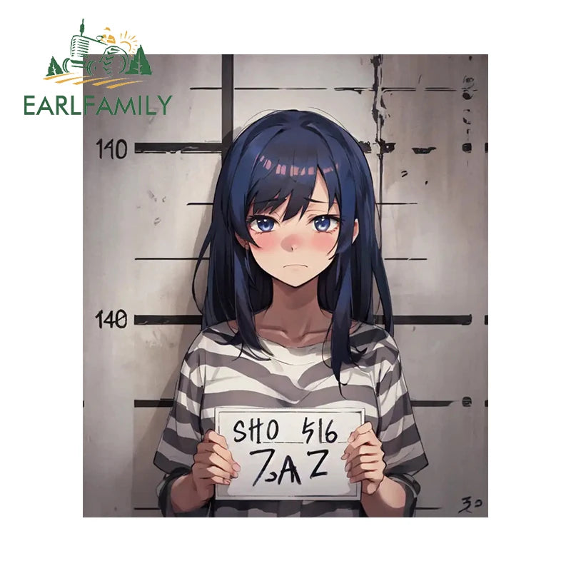 EARLFAMILY 13cm x 8.7cm Haruka Prisoner Car Sticker Cartoon Prison Girl Window Trunk Motorcycle Decal Racing Graffiti Stickers
