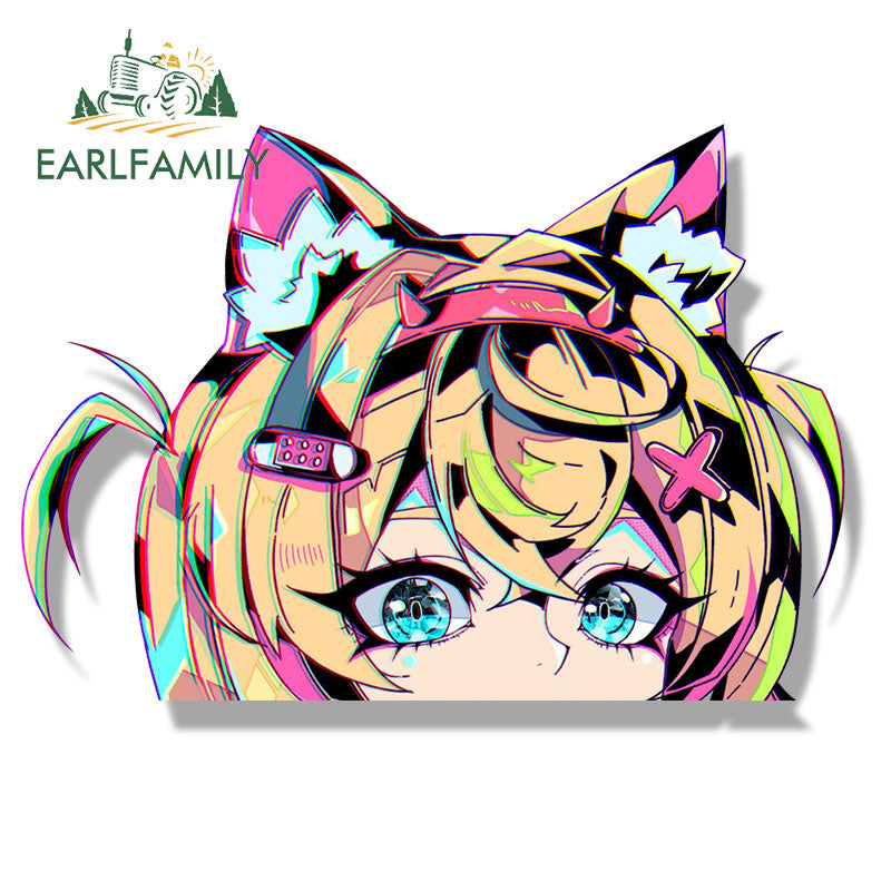 EARLFAMILY Streetwear Mococo Abyssgard Fanart Car Sticker Hololive Sketch Waifu Decal Gothic Punk Girl Peeker Sticker Car Wrap