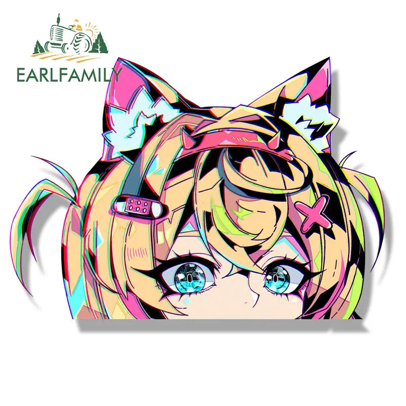 EARLFAMILY Streetwear Mococo Abyssgard Fanart Car Sticker Hololive Sketch Waifu Decal Gothic Punk Girl Peeker Sticker Car Wrap