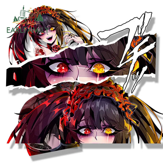 EARLFAMILY Lace Kurumi Tokisaki Fanart Car Sticker Cartoon Anime Tattoo Decal JDM Cartoon Peeker Graffiti Sexy NSFW Stickers