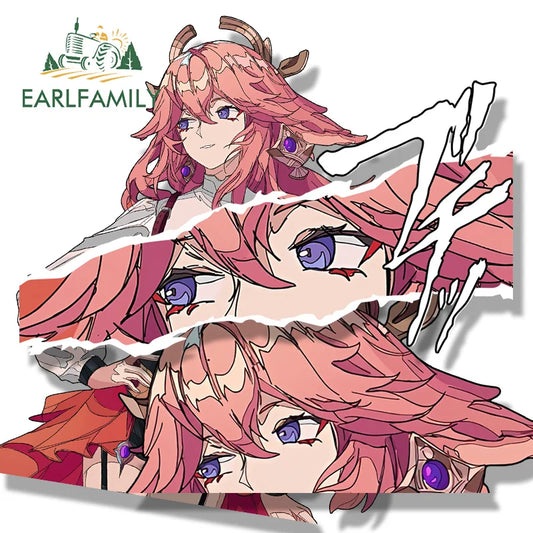 EARLFAMILY Yae Miko Fanart Car Sticker Genshin Impact Chibi Peeker Decal Cartoon Waifu Car Styling Racing Graffiti Slap Stickers