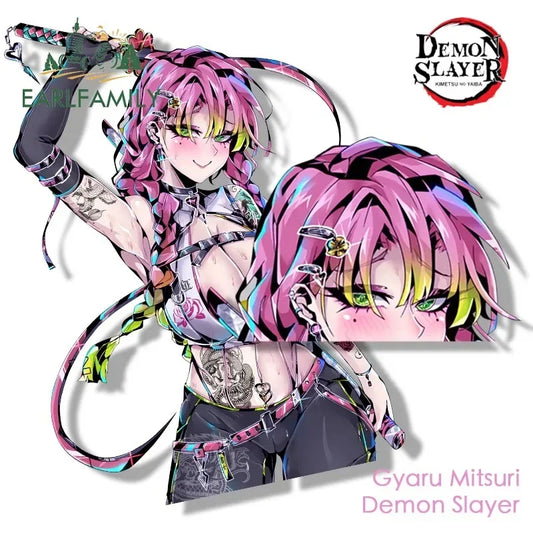 EARLFAMILY Gothic Kanroji Mitsuri Fanart Car Sticker Anime Waifu Peeker Decal JDM Ahegao Girl Graffiti Stickers