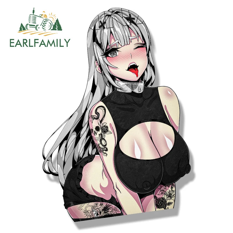 EARLFAMILY Original Girl SINNA Waifu Car Sticker JDM Chibi Big Head Hot Cartoon Sketch Decal Peek Girl Graffiti Sticker Car Wrap